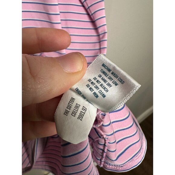 Holderness & Bourne Polo Shirt Mens XLPink Blue Striped Sutton Collins Golf - Picture 6 of 8